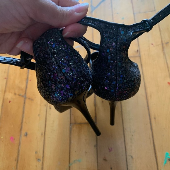 Zara Black Glitter Women's Heels with ankle strap pointy toes - Picture 3 of 5